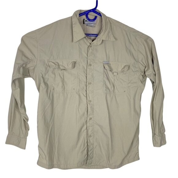 COLUMBIA Shirt Titanium Long Sleeve Outdoor Camping Men Beige XXL 2A-7 - Picture 1 of 7